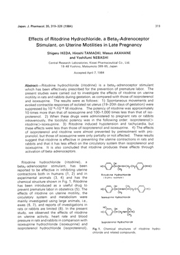 Effects of Ritodrine Hydrochloride, a Beta2-Adrenoceptor Stimulant, on Uterine Motilities in Late Pregnancy