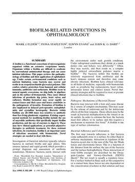 Biofilm-Related Infections in Ophthalmology