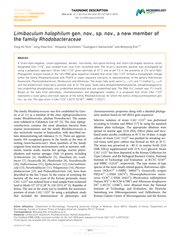 Limibaculum Halophilum Gen. Nov., Sp. Nov., a New Member of the Family Rhodobacteraceae