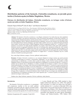 Distribution Patterns of the Barnacle, Chelonibia Testudinaria, on Juvenile Green Turtles (Chelonia Mydas) in Bahia Magdalena, Mexico