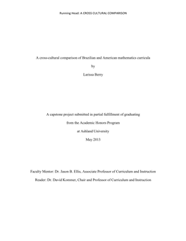 A Cross-Cultural Comparison of Brazilian and American Mathematics Curricula