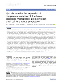 Hypoxia Restrains the Expression of Complement Component 9 in Tumor