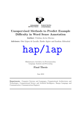 Unsupervised Methods to Predict Example Difficulty in Word Sense