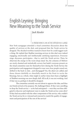 English Leyning: Bringing New Meaning to the Torah Service