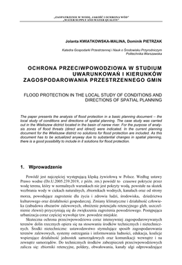 Ochrona Przeciwpowodziowa W Studium Uwarunkowań I Kierunków Zagospodarowania Przestrzennego Gmin