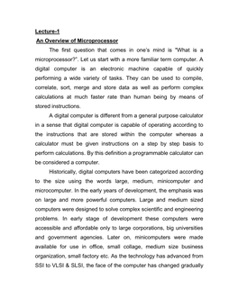 Lecture-1 an Overview of Microprocessor the First