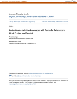 Online Guides to Indian Languages with Particular Reference to Hindi, Punjabi, and Sanskrit