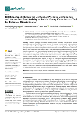 Relationships Between the Content of Phenolic Compounds and the Antioxidant Activity of Polish Honey Varieties As a Tool for Botanical Discrimination