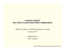 Lessons Learned from Past & Current ESA-NASA Collaborations