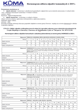 Harmonogram Odbioru Odpadów Komunalnych W 2019 R