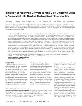 Inhibition of Aldehyde Dehydrogenase 2 by Oxidative Stress Is Associated with Cardiac Dysfunction in Diabetic Rats