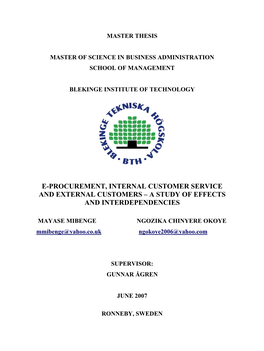 E-Procurement, Internal Customer Service and External Customers – a Study of Effects and Interdependencies