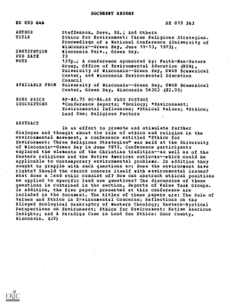 Ethics for Environment: Three Religious Strategies. Proceedings of a National Conference (University of Wisconsin--Green Bay, June 11-13, 1973)