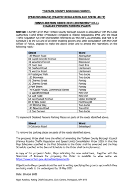 (Amendment No.4) Disabled Persons Parking Places