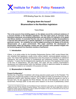 Bicameralism in the Namibian Legislature