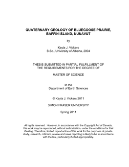 Quaternary Geology of Bluegoose Prairie, Baffin Island, Nunavut