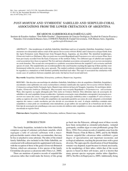 Post-Mortem and Symbiotic Sabellid and Serpulid-Coral Associations from the Lower Cretaceous of Argentina