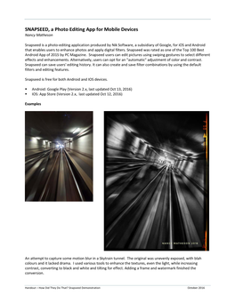 SNAPSEED, a Photo Editing App for Mobile Devices Nancy Matheson