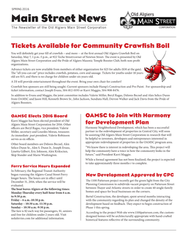 SPRING 2016 Main Street News the Newsletter of the Old Algiers Main Street Corporation