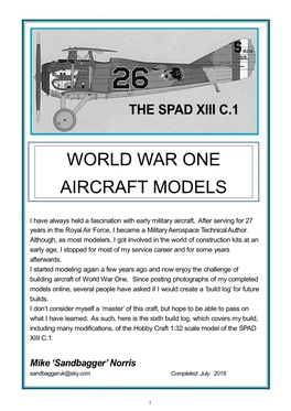 World War One Aircraft Models