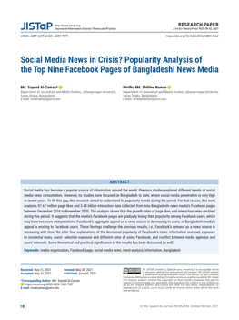 Social Media News in Crisis? Popularity Analysis of the Top Nine Facebook Pages of Bangladeshi News Media