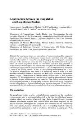 6. Interaction Between the Coagulation and Complement System