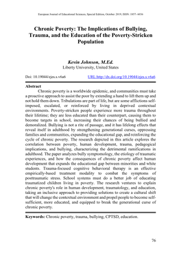 The Implications of Bullying, Trauma, and the Education of the Poverty-Stricken Population