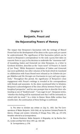 Benjamin, Proust and the Rejuvenating Powers of Memory