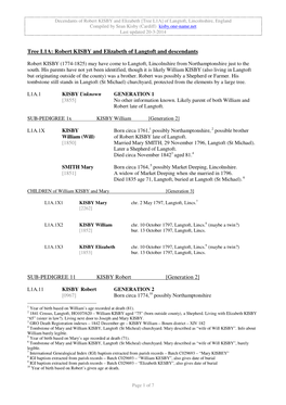 Tree L1A: Robert KISBY and Elizabeth of Langtoft and Descendants SUB