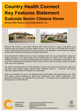 Country Health Connect Key Features Statement Eudunda Senior Citizens