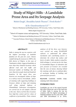 Study of Nilgiri Hills - a Landslide Prone Area and Its Seepage Analysis Mohit Chugh *, Shraddha Satish Thumsi ** , Vivek Keshri ***