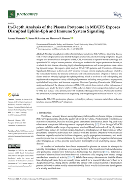 In-Depth Analysis of the Plasma Proteome in ME/CFS Exposes Disrupted Ephrin-Eph and Immune System Signaling