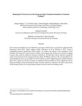 Reducing CO2 from Cars in the European Union: Emission Standards Or Emission Trading?1