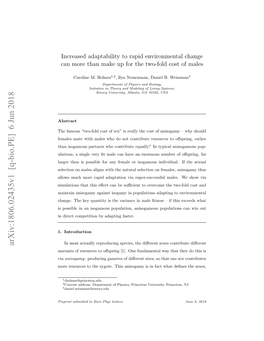 Arxiv:1806.02435V1 [Q-Bio.PE] 6 Jun 2018 Amounts of Resources to Oﬀspring [1]