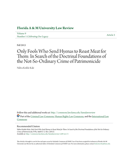 Only Fools Who Send Hyenas to Roast Meat for Them: in Search of the Doctrinal Foundations of the Not-So-Ordinary Crime of Patrimonicide Ndiva Kofele-Kale