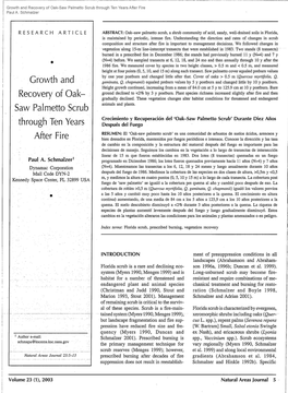 Growth and Recovery of Oak-Saw Palmetto Scrub Through Ten Years After Fire Paul A