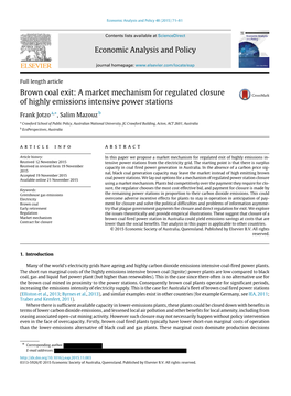 Economic Analysis and Policy Brown Coal Exit: a Market Mechanism For