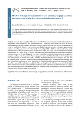 Effect of Bothrops Alternatus Snake Venom on Macrophage Phagocytosis Er