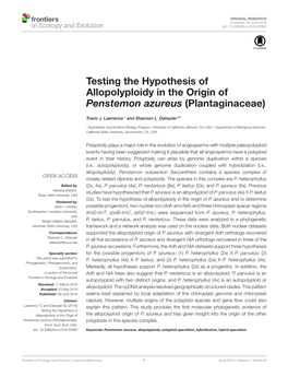 Testing the Hypothesis of Allopolyploidy in the Origin of Penstemon Azureus (Plantaginaceae)