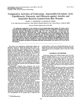 Ciprofloxacin, Enoxacin, and Ofloxacin Against Aerobic and Anaerobic Bacteria Isolated from Bite Wounds ELLIE J