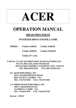 Operation Manual High Precision Inverter Drive Engine Lathe