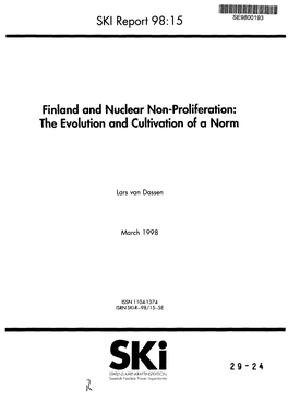 SKI Report 98:15 Finland and Nuclear Non-Proliferation