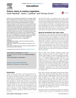 Colour Vision in Marine Organisms