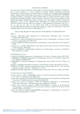 NOTICE to AUTHORS Latin American Antiquity Publishes
