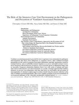 The Role of the Intensive Care Unit Environment in the Pathogenesis and Prevention of Ventilator-Associated Pneumonia