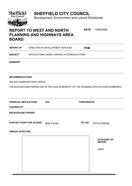 Report to West and North Planning and Highways Area Board