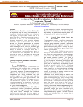 Maximum Data Rate Determination of a Telephone Transmission Channel Dr