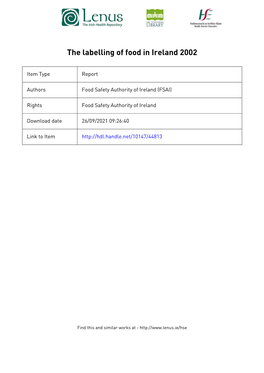 The Labelling of Food in Ireland 2002
