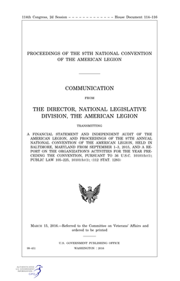 Communication the Director, National Legislative Division