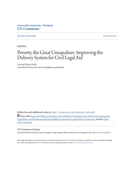 Improving the Delivery System for Civil Legal Aid Latonia Haney Keith Concordia University School of Law, Lkeith@Cu-Portland.Edu